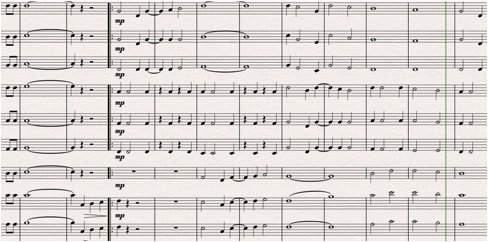 Utdrag av partitur med musikk som er komponert av Eirik Bøhn Berntsen